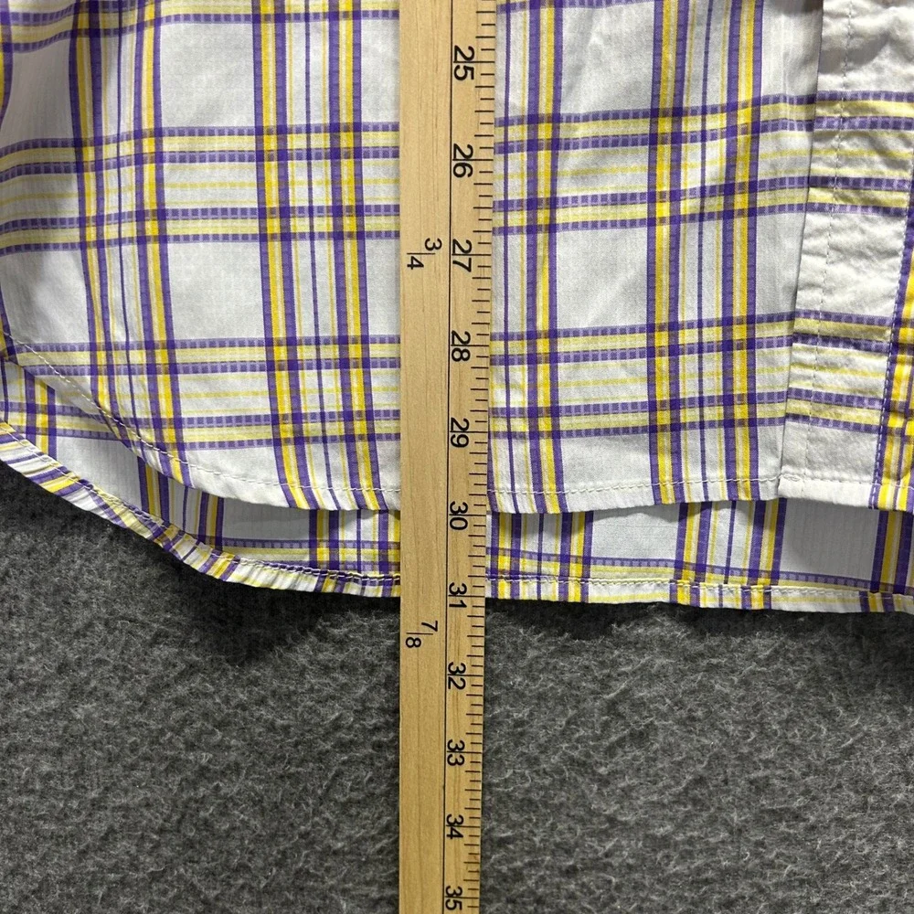 Columbia Mens Omni-Shade‎ Plaid Short Sleeve Button Down Shirt Purple Yellow XL